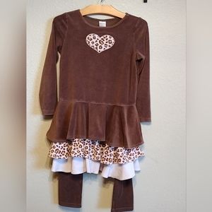 Gymboree Kitty Glamour velour leopard print 3 tiered dress leggings outfit set 7
